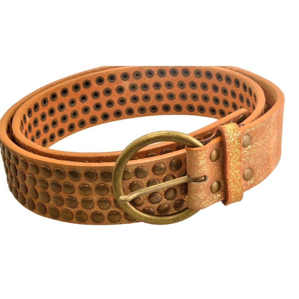 Brown Leather With Gold Speckles and Rivets Belt